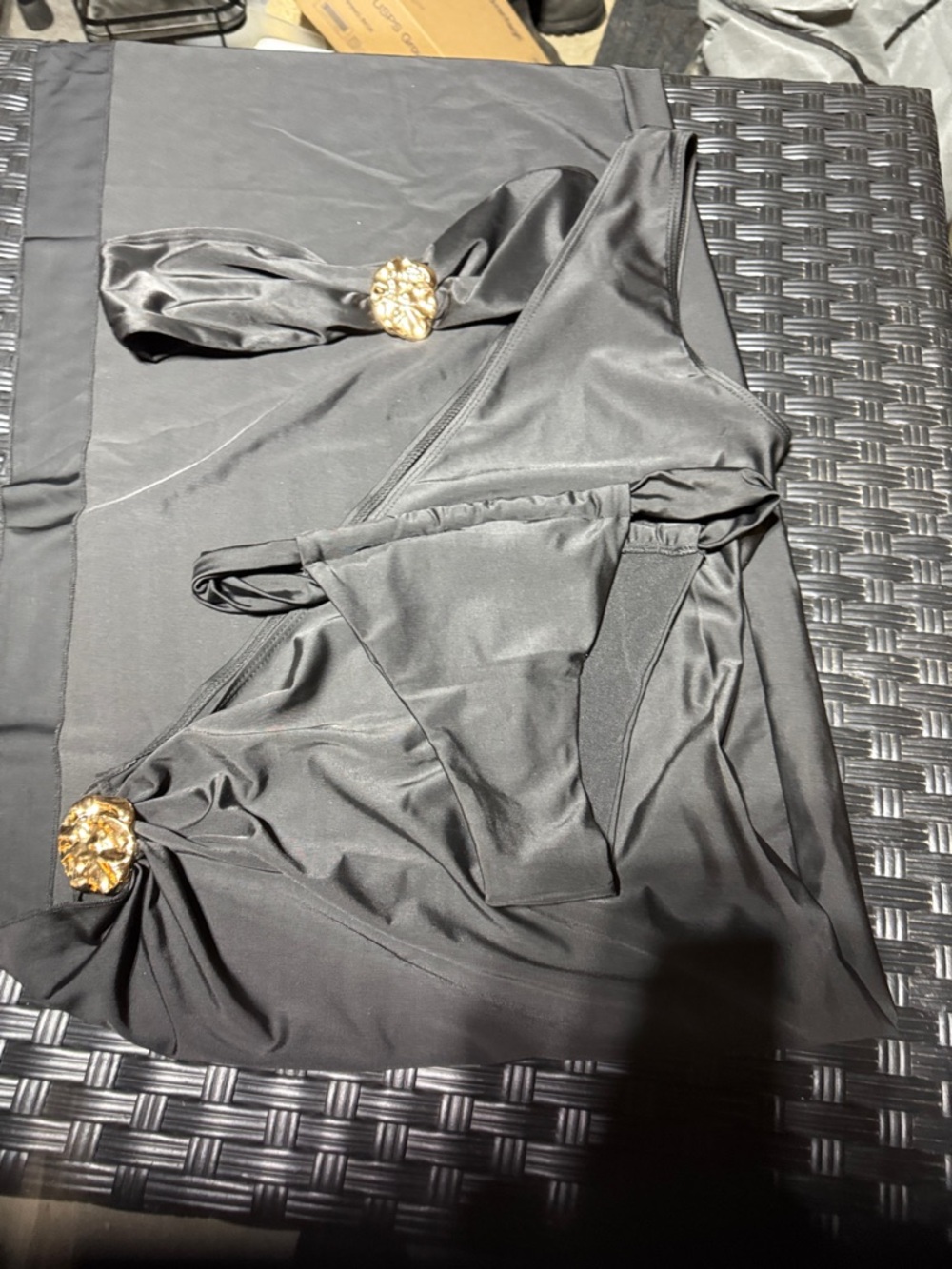 Black Bandeau Bikini Set with Gold Accent